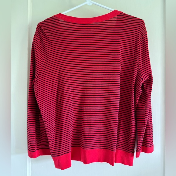 J Crew Red & Navy Striped Cardigan, Size Large - Picture 3 of 4
